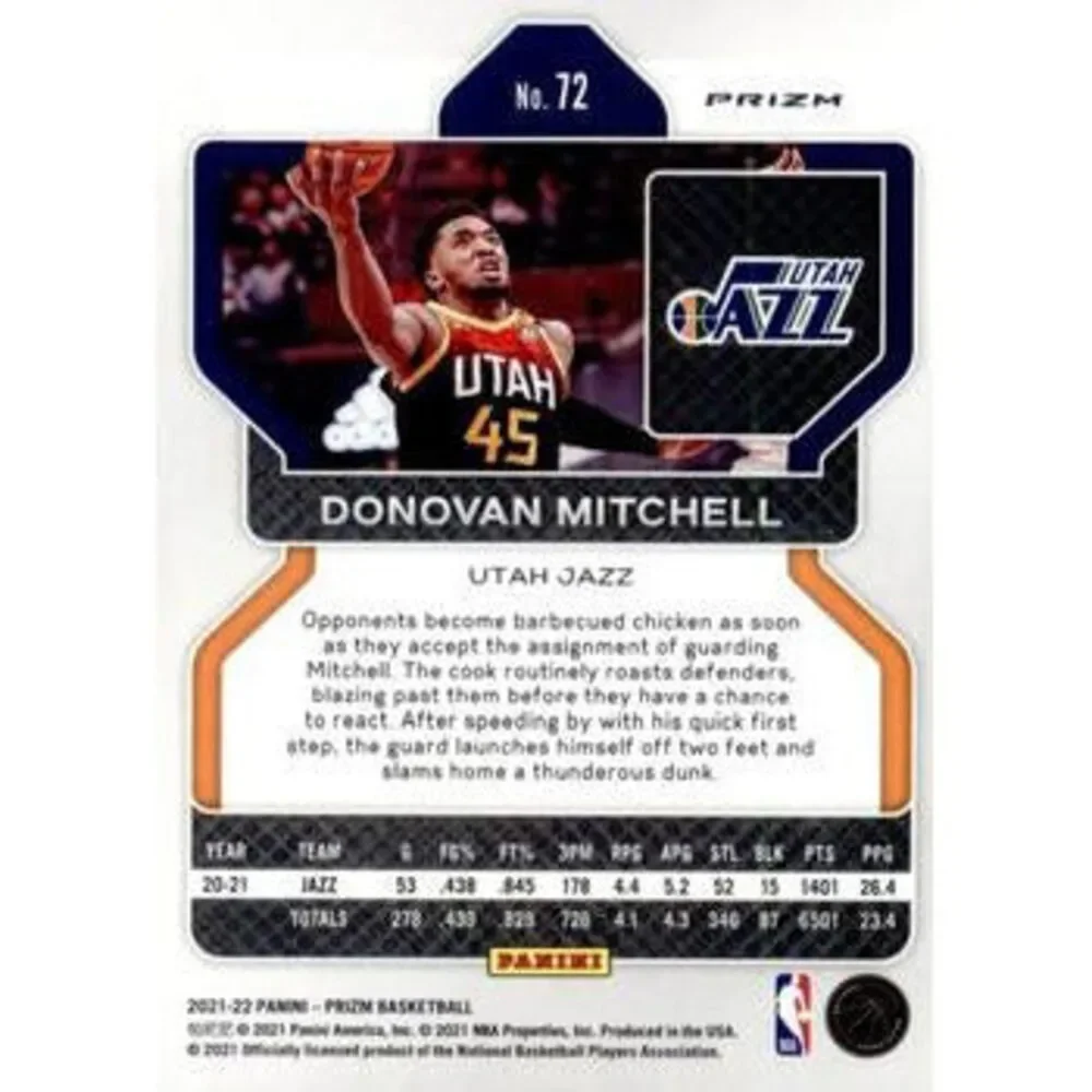 2021-22 Panini Silver Prizm Donovan Mitchell 72 Utah Jazz
